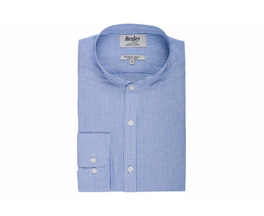 Chemise seersucker à rayures fines bleues foncées et blanches - COLBERT