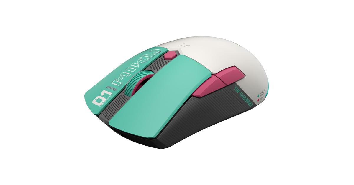 ASUSTUF GAMING Mini Wireless Mouse Hatsune Miku Edition  (Wit/turquoise, 12.000 dpi, USB / 2.4GHz / Bluetooth)