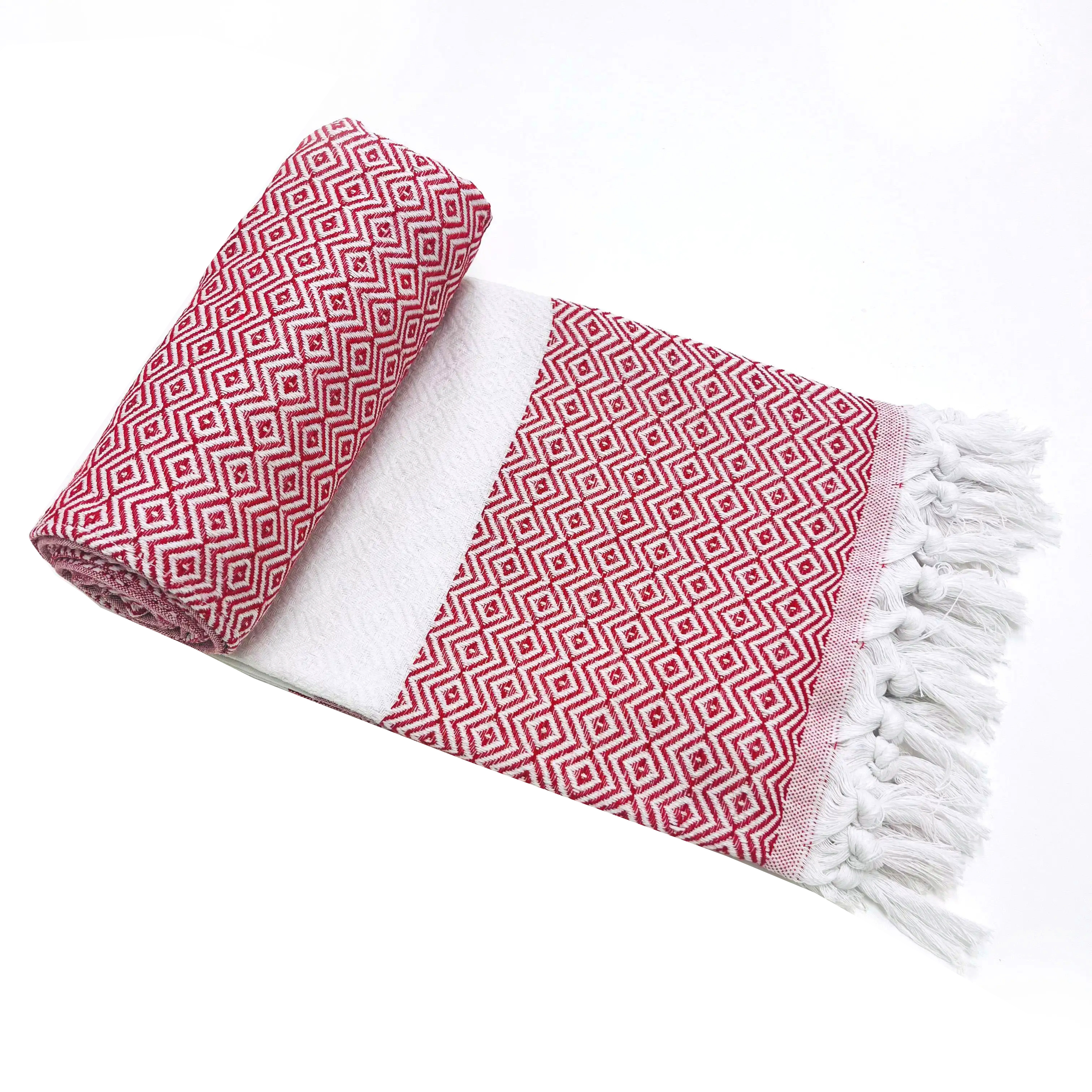(180x100cm) XXL Baumwoll Badetuch Strandtuch Dünnes Pestemal Beach Tuch mit Tassel - Rot