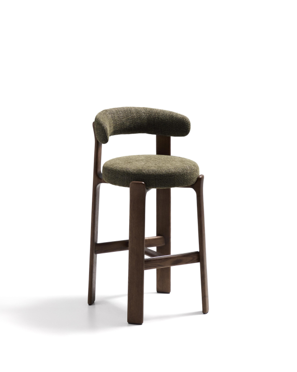Kave Home Granite barkruk H75 donker essenhout, bruin chenille