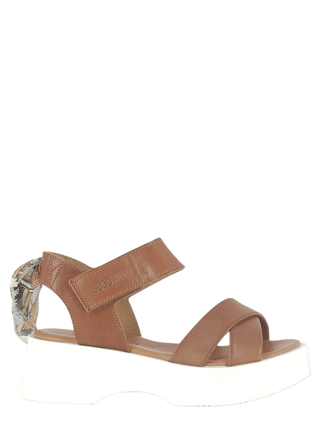 goodstep Sandales compensées femme Carolina cuir marron et foulard