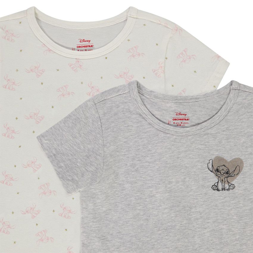 Lot de 2 maillots de corps manches courtes Stitch Disney pour fille - Gris clair