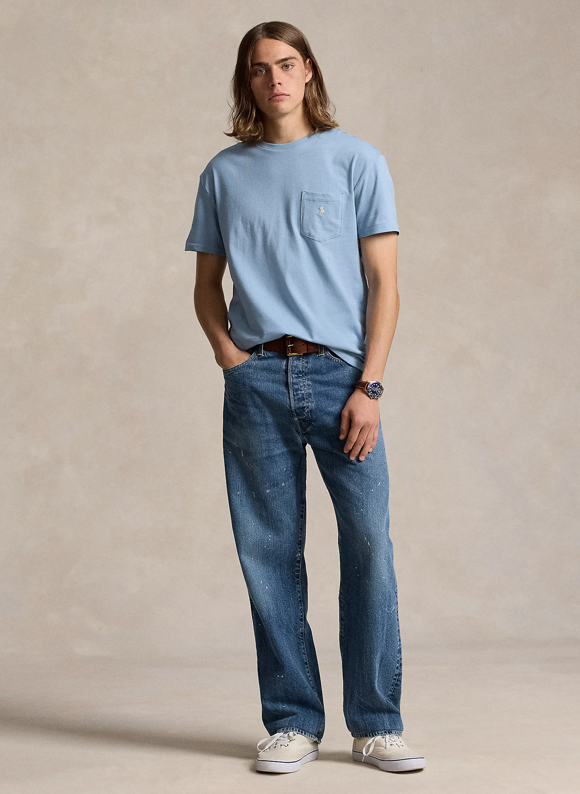 Tee-shirt col rond classic-fit en coton | Bleu