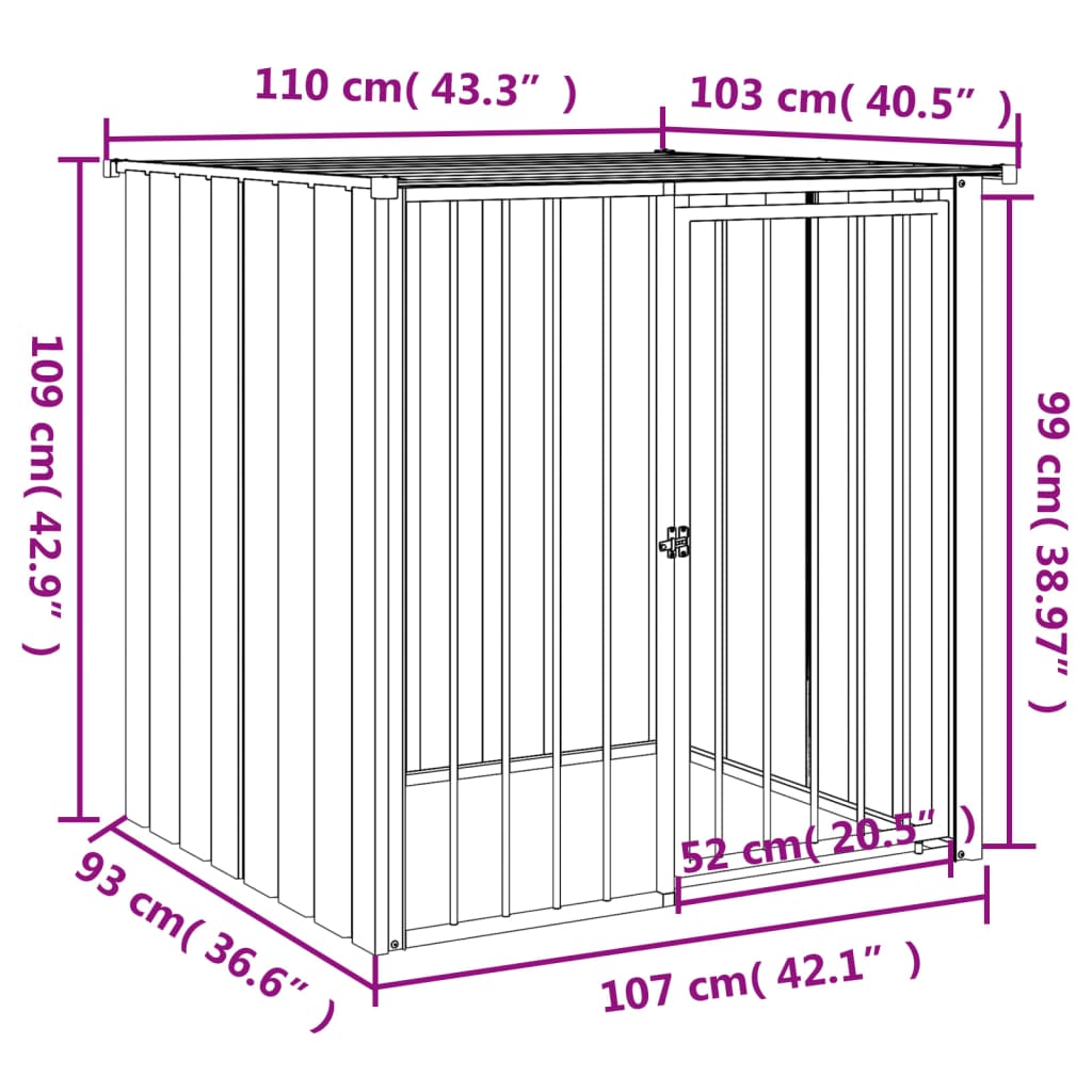 Canil vidaXL com cobertura, aço galvanizado, preto, 110x103x109 cm