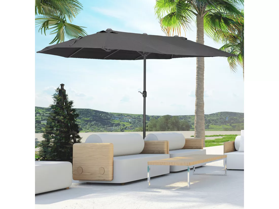 Parasol de jardin XXL parasol grande taille 4,6L x 2,7l x 2,4H m ouverture fermeture manivelle acier polyester haute densité noir