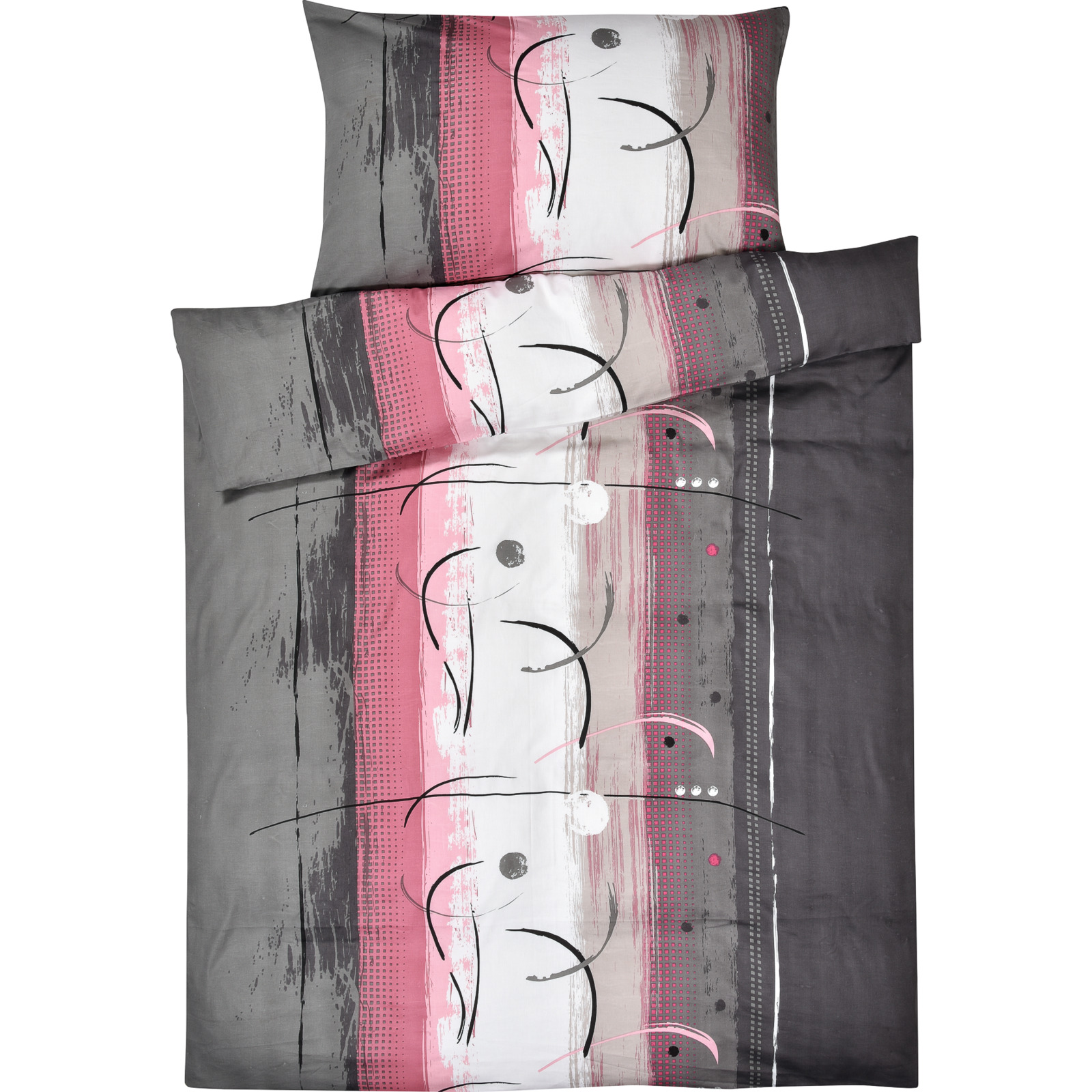 Bettwäsche Satin Muster grau rot 200x210 2x65x65 Bettanzug Fra