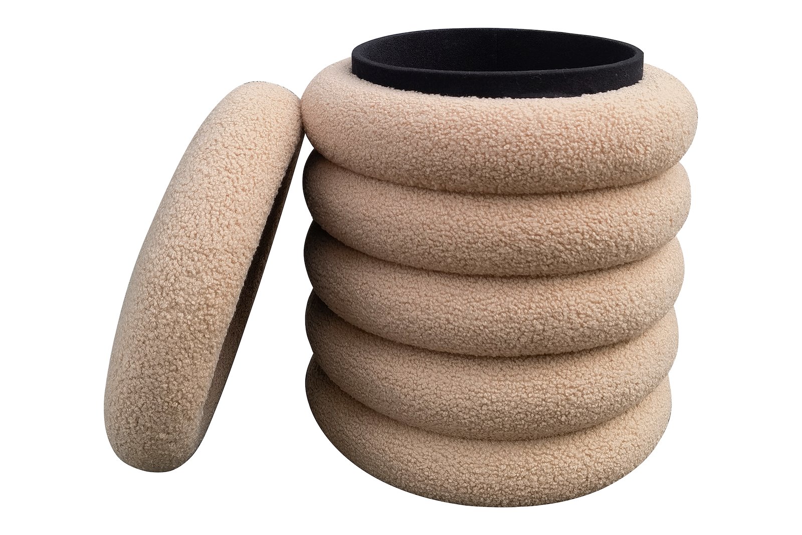 Rille puff Med oppbevaring. H43cm, i teddy tekstil