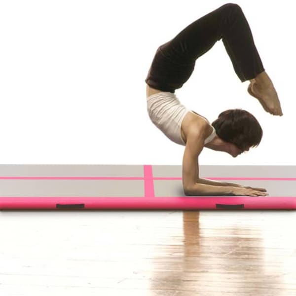 vidaXL Oppblåsbar gymnastikkmatte med pumpe 400x100x10 cm PVC rosa