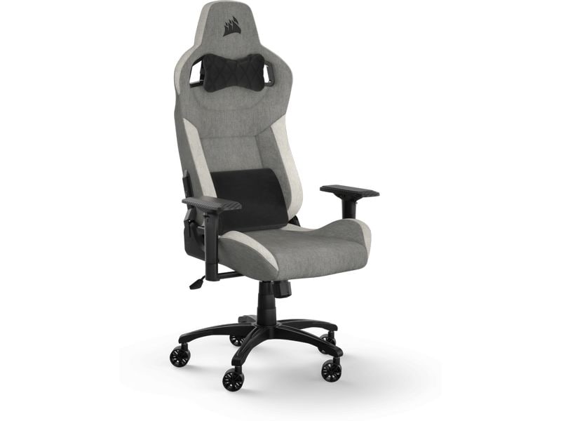 Corsair Gaming-Stuhl T3 Rush (2023) Grau/Weiss Ergonomischer Racing-Gaming-Stuhl mit einer Belastbarkeit von bis zu 120 kg