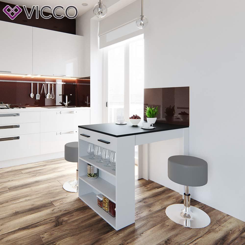 Vicco Esstisch-Set Repose, Bartresen und Hocker, Anthrazit/Weiß, 67 x 100 cm mit 2 Hockern
