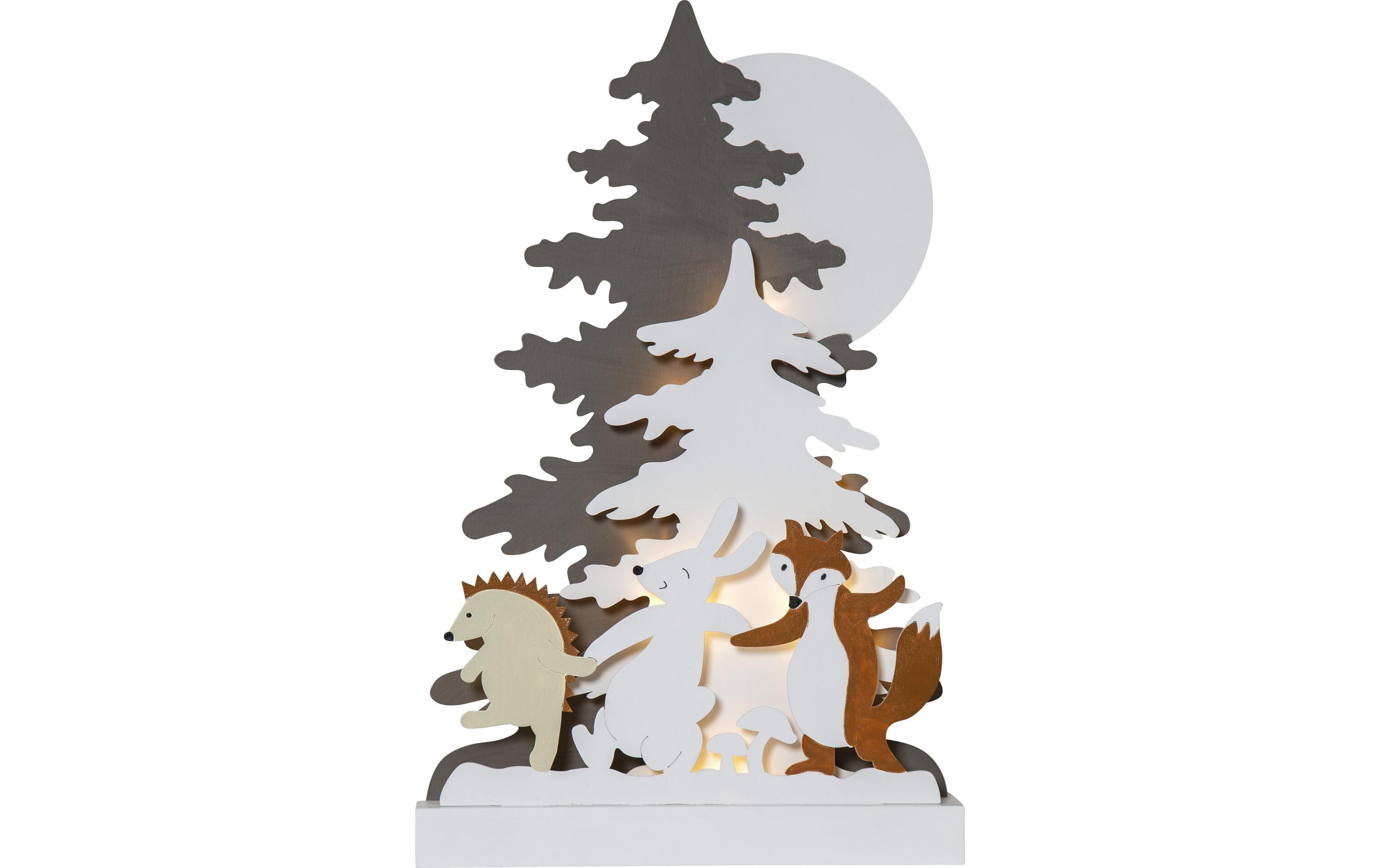 Tischdeko Forest Friends, 44 cm, HolzBeleuchteter Wald mit Tieren