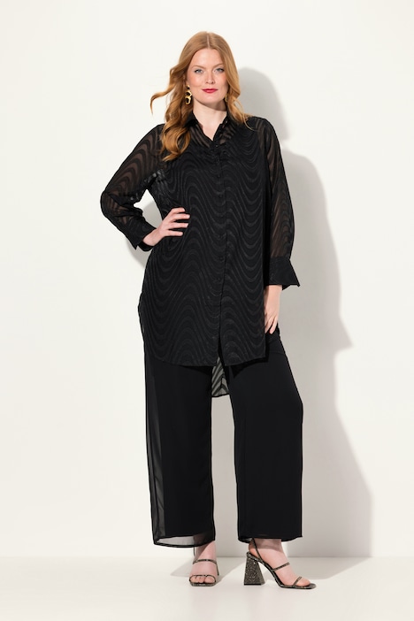 Longbluse, Wellenmuster, Hemdkragen, Langarm