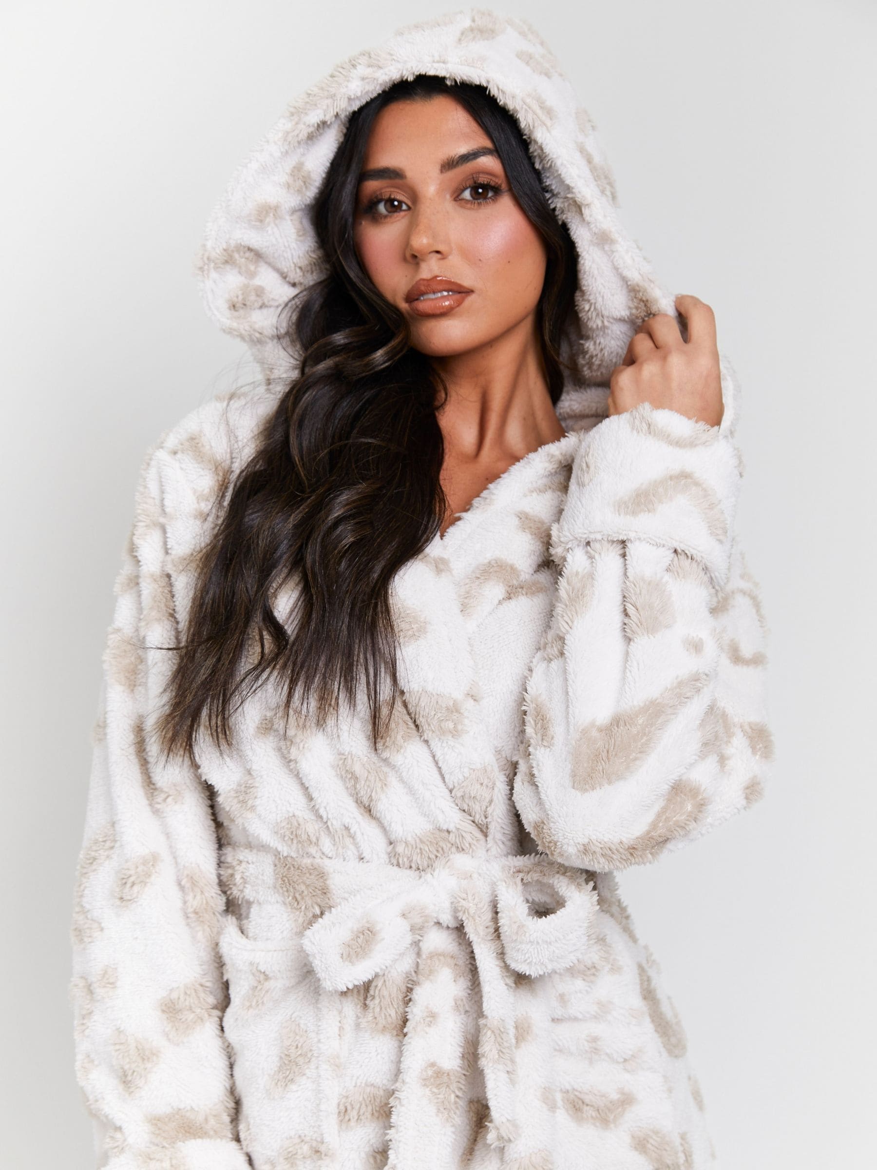 Loungeable Leopard Print Cutwork Maxi Dressing Gown