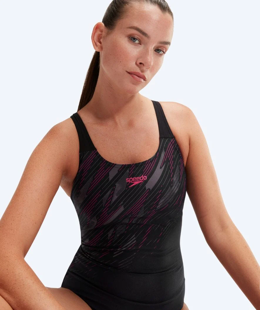 Speedo badedragt til damer - Placement Muscleback - Sort/lyserød