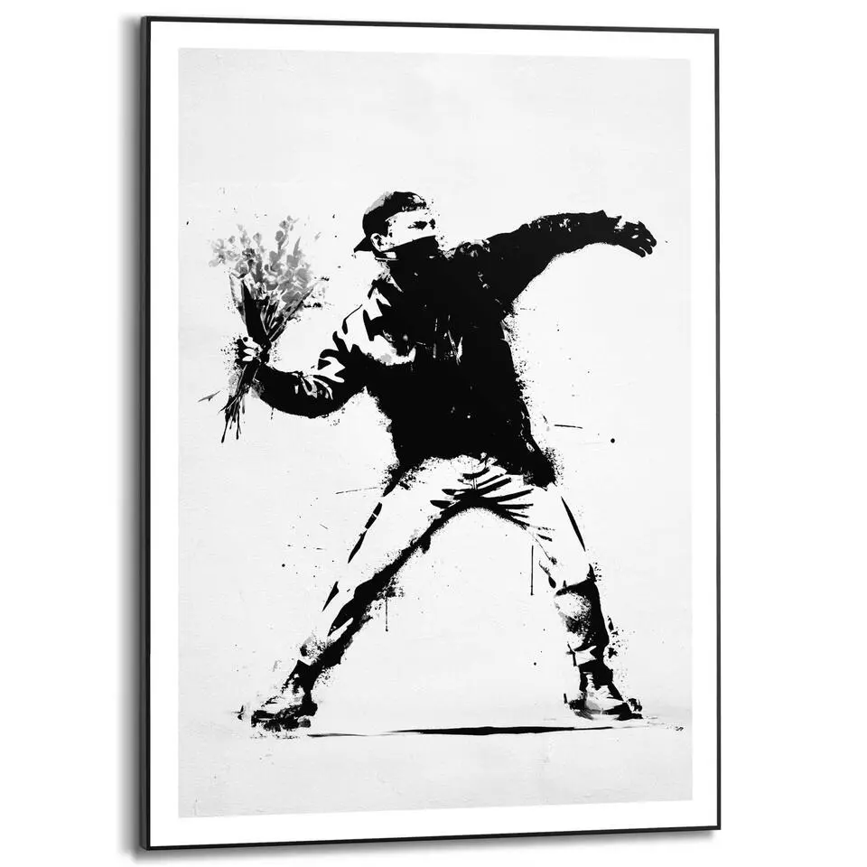 Schilderij Flower Thrower - 70x50cm - Zwart-Wit