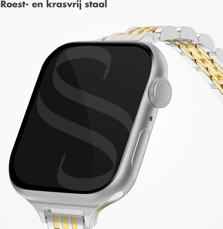 Selencia - Slim Steel Jubilee Inspired - Schakelbandje - Zilver & Goud - Voor Apple Watch Series 1 t/m 9 / SE (38/40/41 mm)