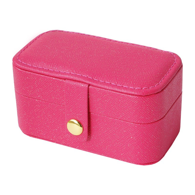 Mini Leder Schmuckschatulle Reise Aufbewahrungsbox Organizer für Ringe / Halsketten / Ohrringe - Pink