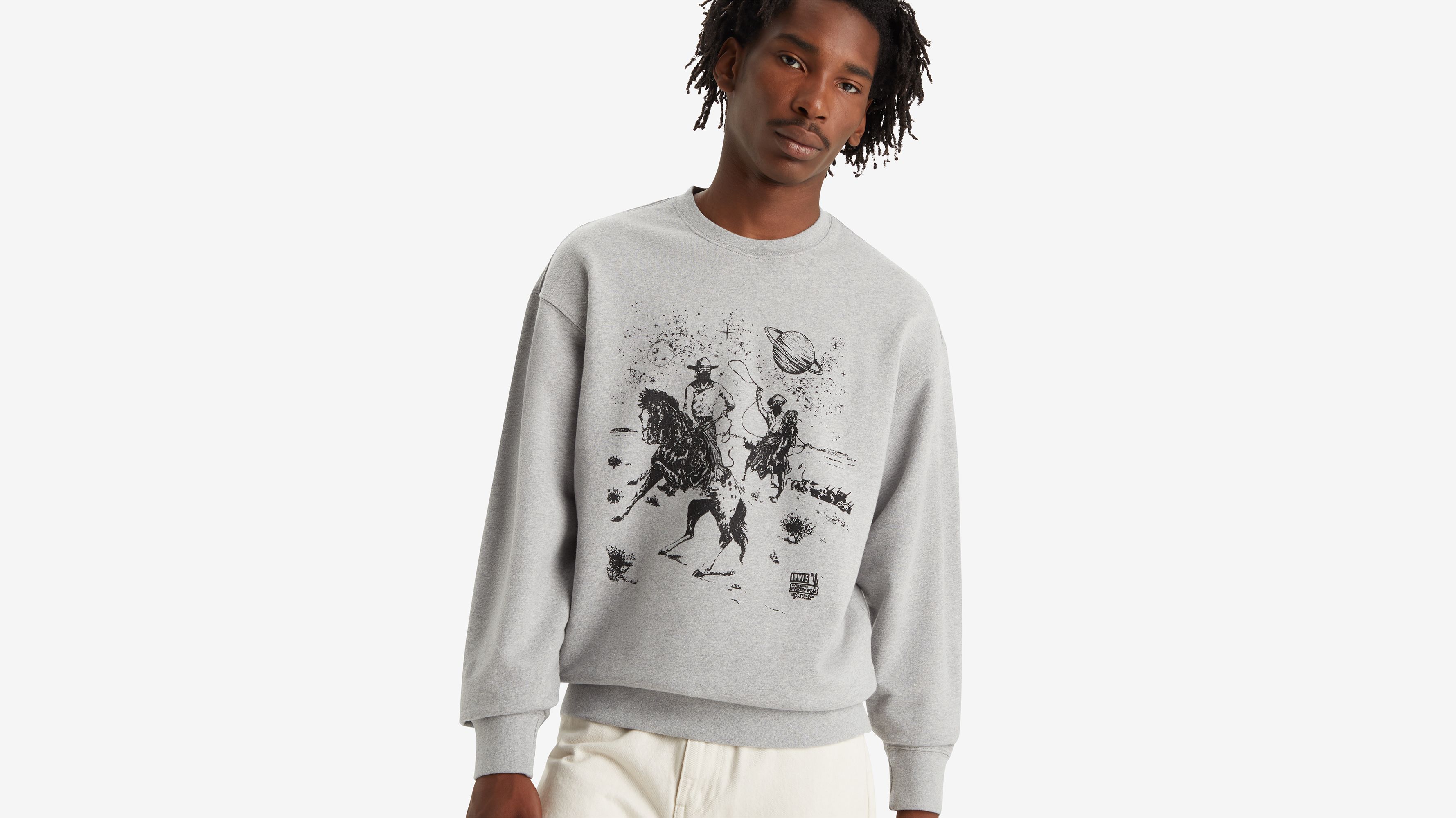Sweat-shirt graphique à col rond et coupe décontractée - Space Cowboy Crew Midtone Heather Gray - Gris