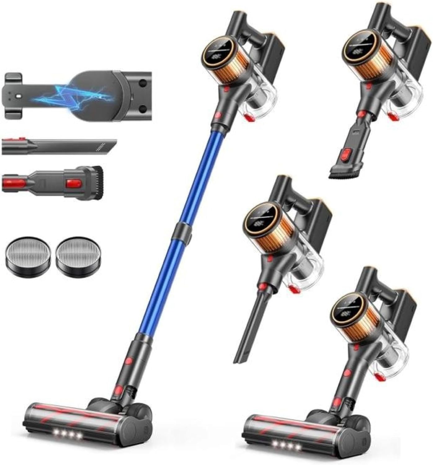 SunSare Akku Staubsauger Kabellos 550W/45000Pa/60min Laufzeit, Kabelloser Staubsauger mit Ladestation, Leichter Freistehend Akkustaubsauger, Super Leise Akkusauger für Hartböden Teppiche Tierhaare