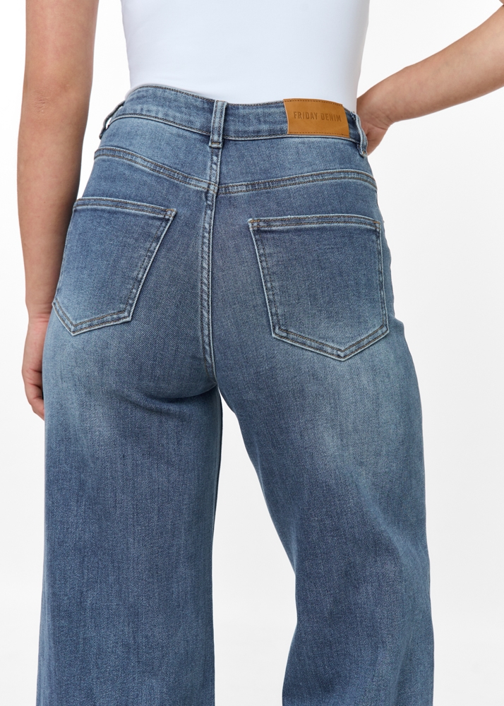 Wide leg stretch jeans navy blauw