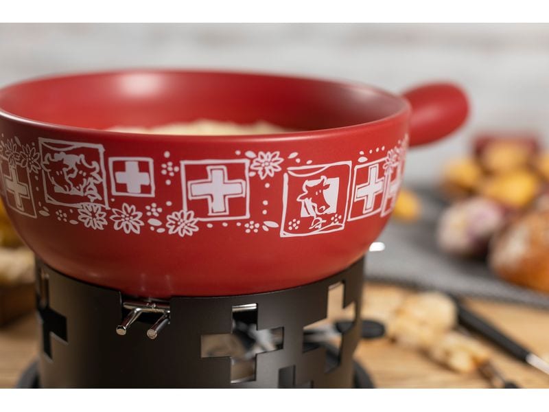 Kuhn Rikon Käsefondue-Set Suisse 8 Teile, Rot/Schwarz Käsefondue-Set