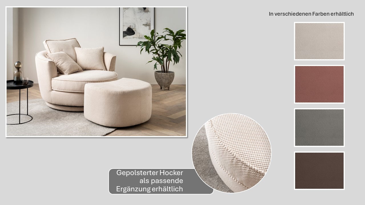 Home affaire Drehsessel »MAISIE, Love Seat XXL, Lese-Sessel BIG-« Sessel in MEGA CORD u. Web-Velours, 360 Grad drehbar