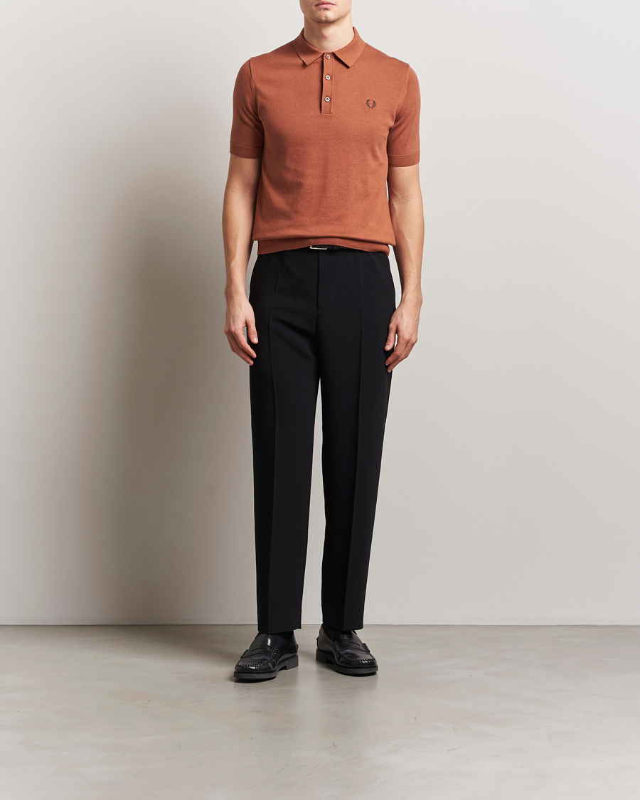 Fred Perry Cotton Knitted Polo Cinnamon Brown