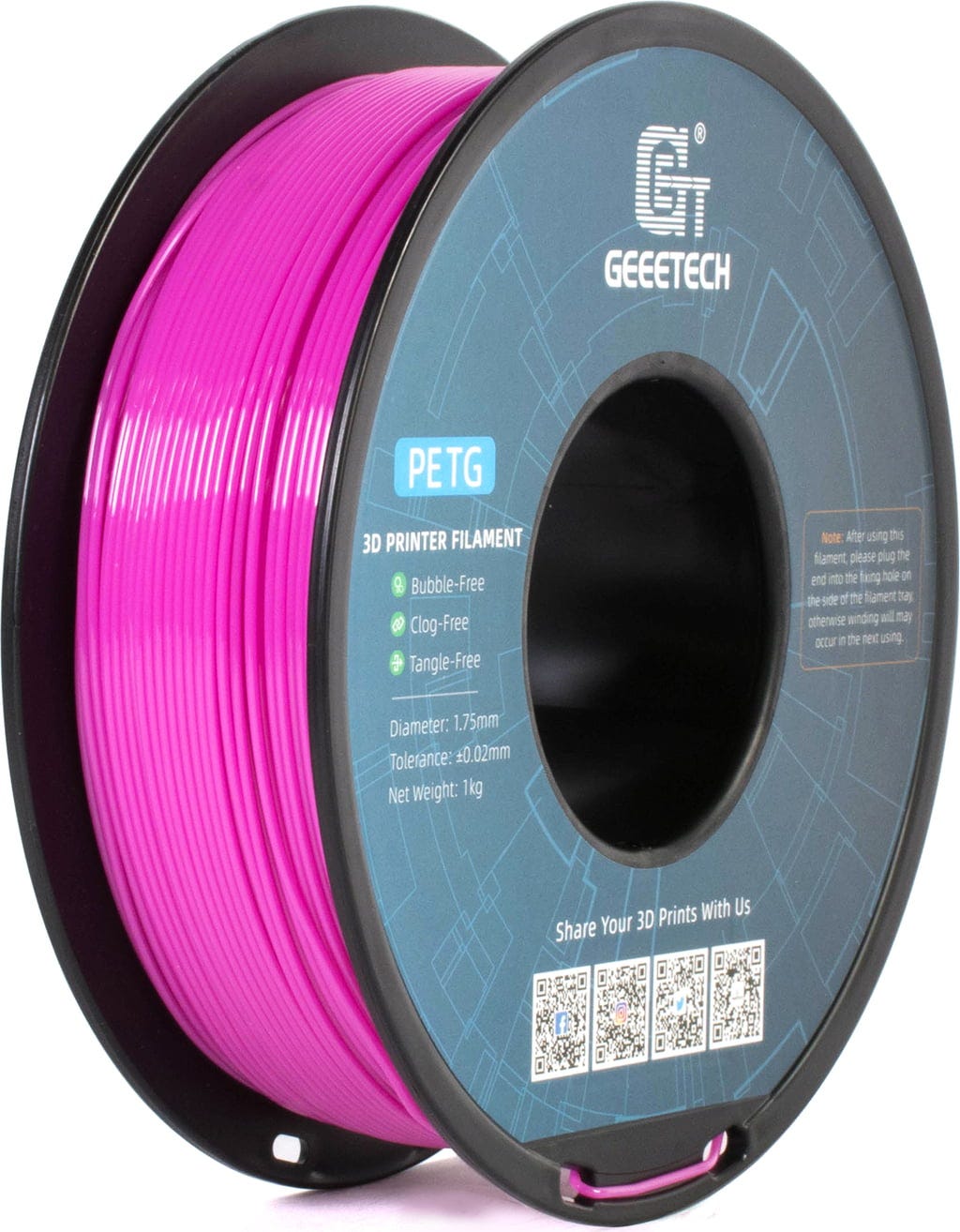 GEEETECH  PETG Pink, 1,75 mm / 1000 g    Benutzerfreundliches 3D-Druckfilament mit hoher Steifigkeit in Pink