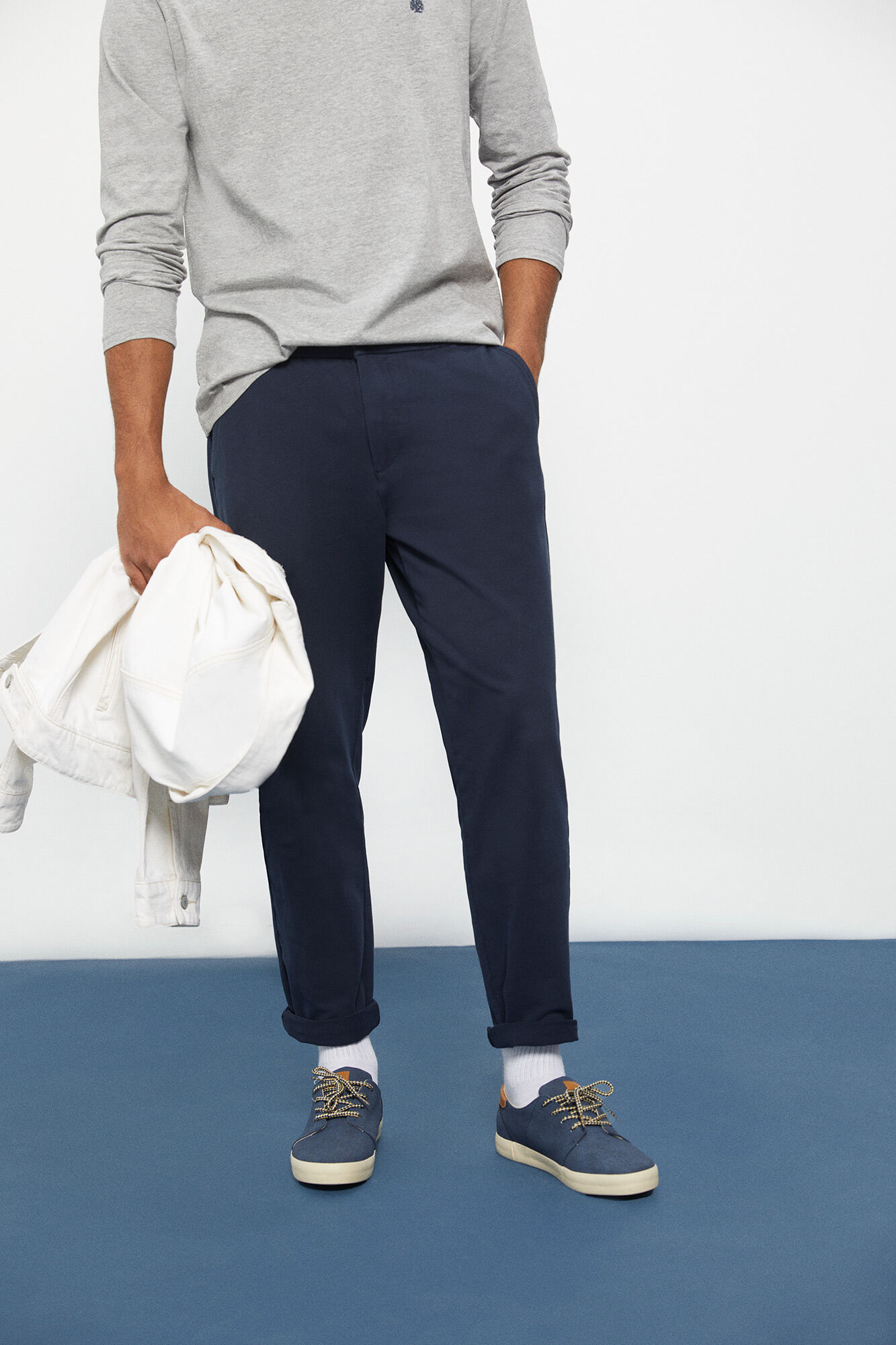 Calça chino de malha confortável - azul marinho
