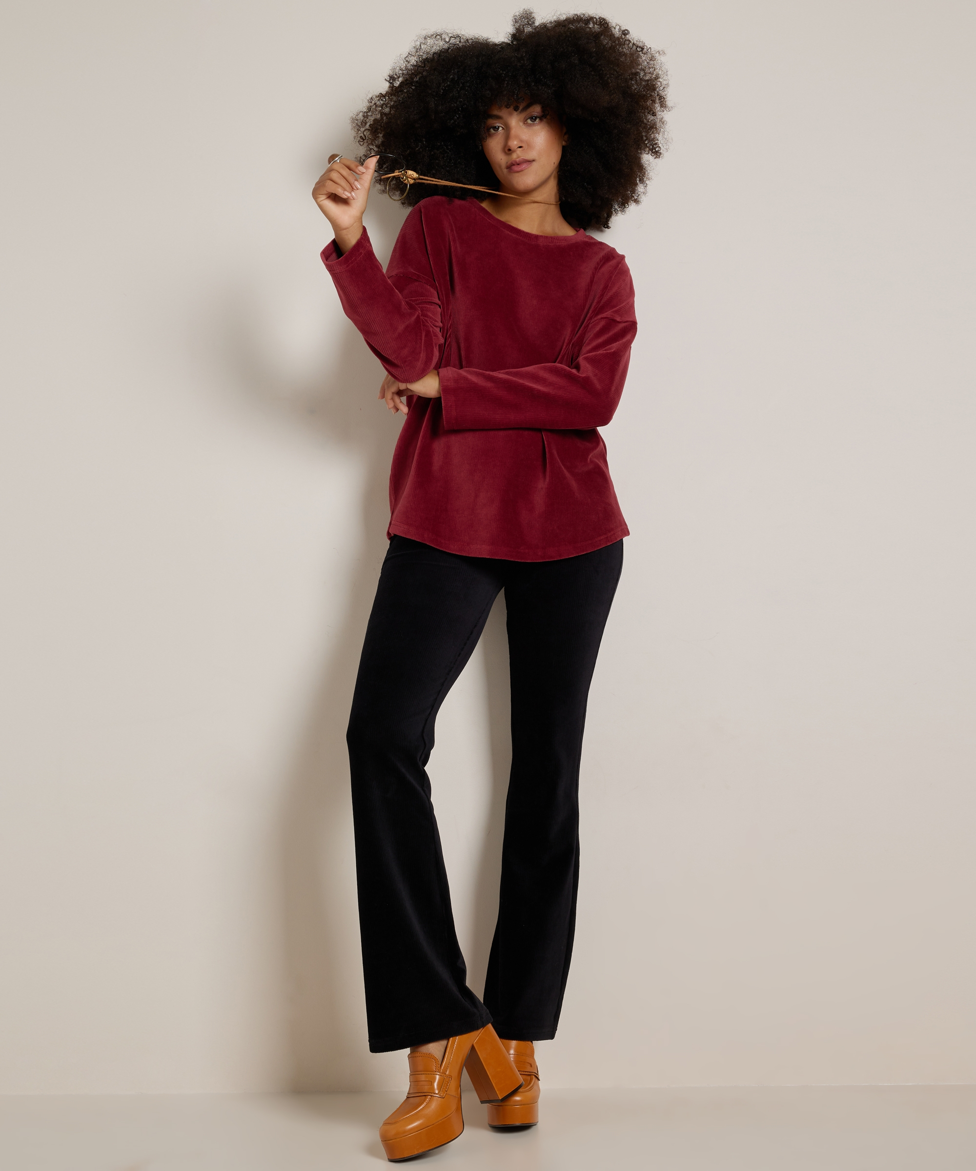 rib velvet top met ketting