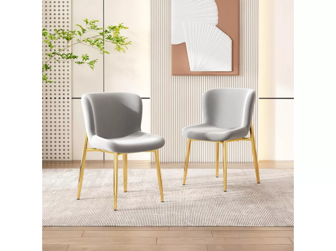 Lot de 4 chaises en velours et pieds en métal galvanisées, charge max 150kg, 54x45x82cm, Gris