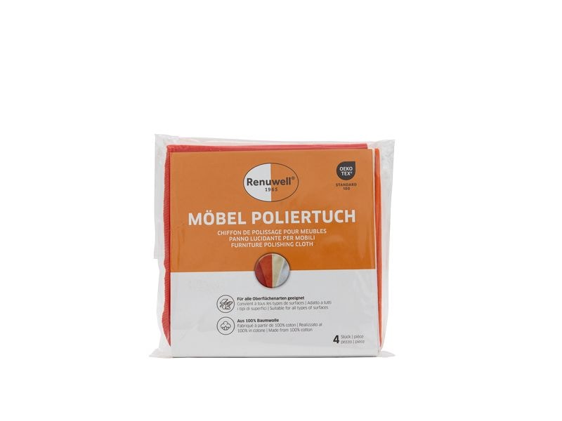 Renuwell Möbel-Poliertuch 4 Stück Poliertuch für lackierte, rohe, geölte und gewachste Oberflächen
