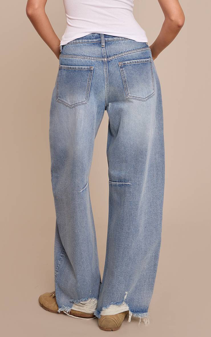 Mid Blue Wash Jean Barrel Bleu Moyen Effet Usé