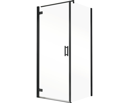 Douchedeur met zijpaneel en draaideur SCHULTE TouraPlus ExpressPlus 80 x 80 cm, zwart profiel, helder glas met vuilafstotende coating, deurscharnier links