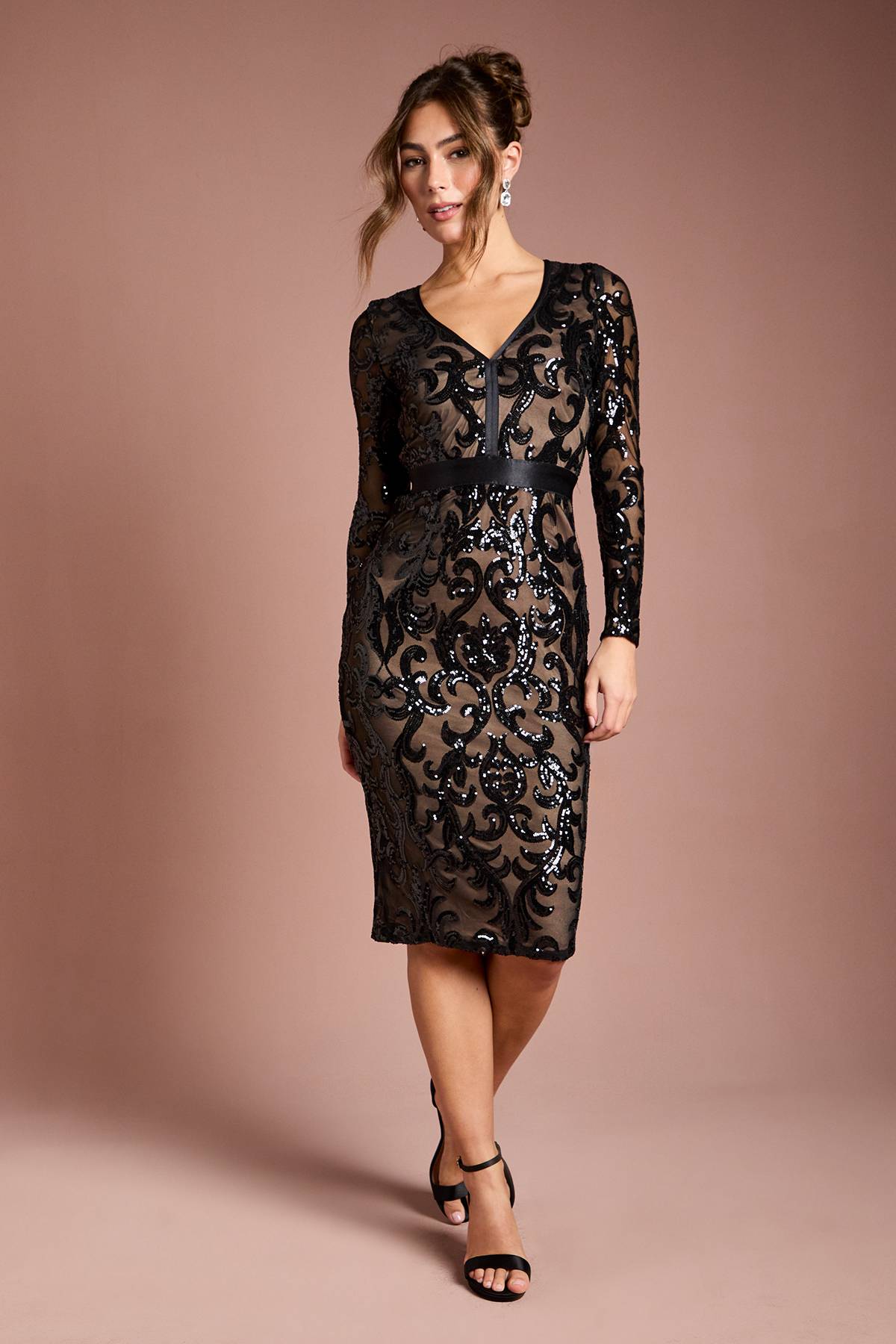 Coast Robe midi moulante à sequins et manches longues