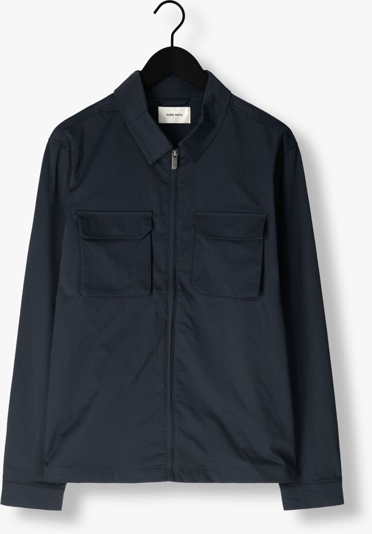 PURE PATH donkerblauwe pure path overshirt shirt with front zipper and chest pockets