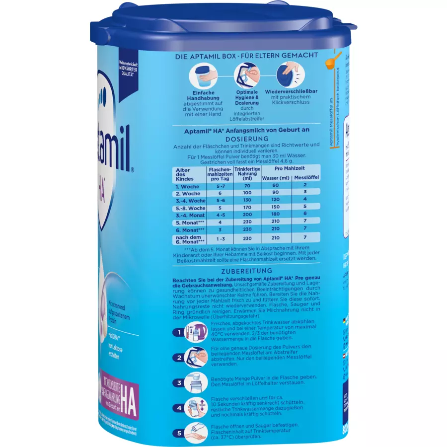 Aptamil Anfangsmilch HA PRE mit hydrolisiertem Eiweiß 800 g ab der Geburt