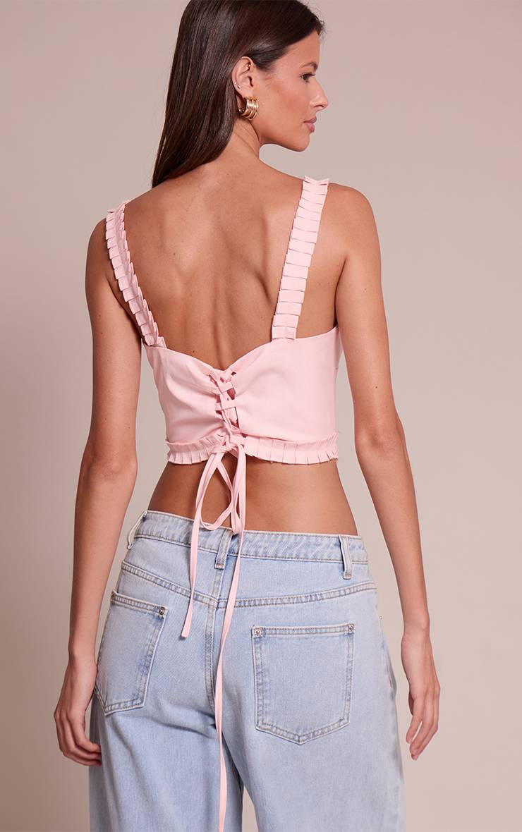 Rose Pâle Top Corset Boutonné En Tissu Tissé