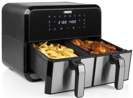 Princess 182074 Dubbele Airfryer - 2 manden x 4 liter - 2 x 1600 W- Touchscreen - Dubbele heteluchtfriteuse