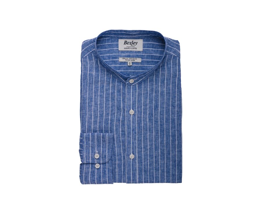 Chemise coton lin Chambray Bleu Océan Liseré Blanc - ELRIC