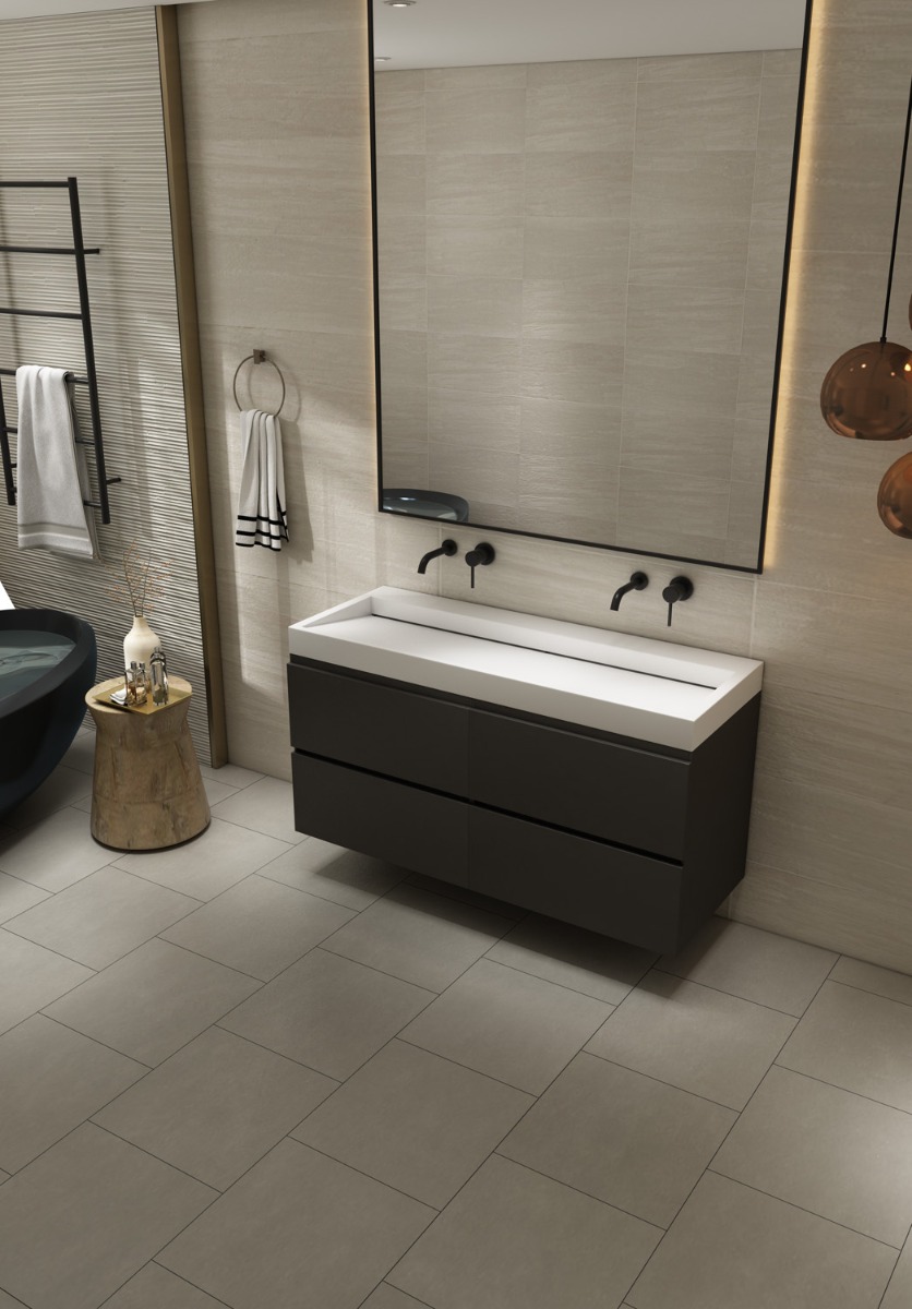 Fontana Elena badkamermeubel 120cm zwart met solid surface wastafel zonder kraangat
