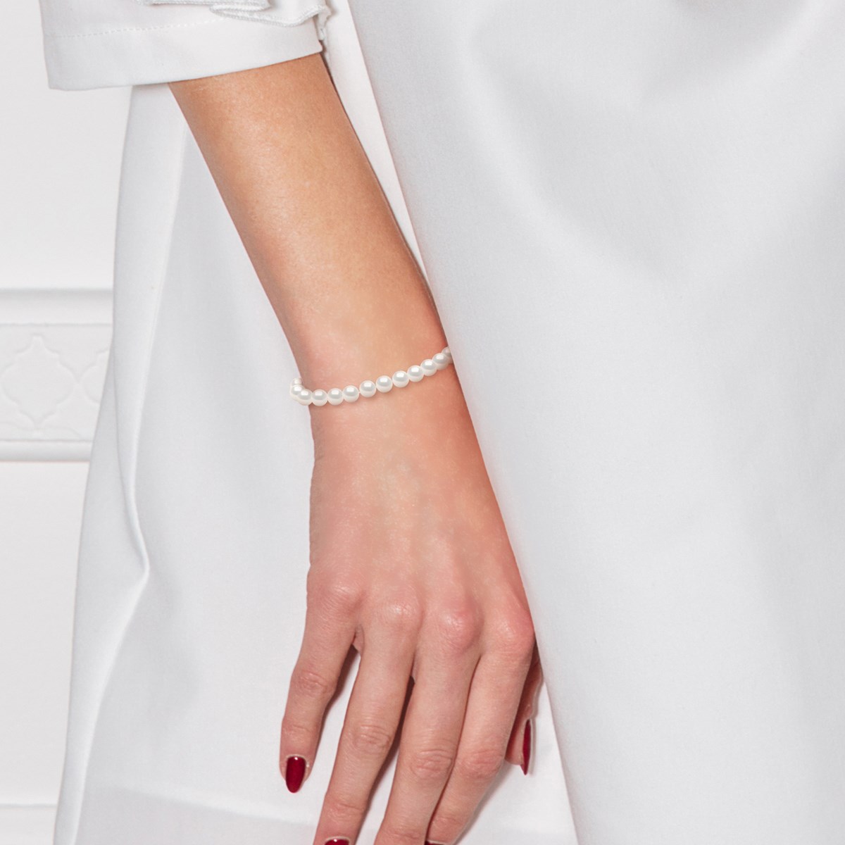 Bracelet Rang de Perles d'Eau Douce Rondes 5-6 mm Blanches Argent 925