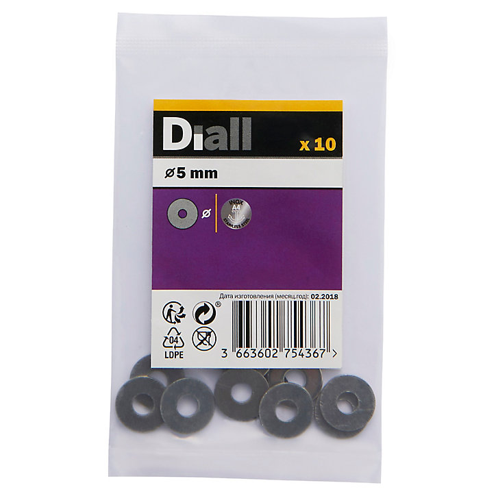 Grandes rondelles plates en acier inoxydable A4 ø 5mm - 10 pièces