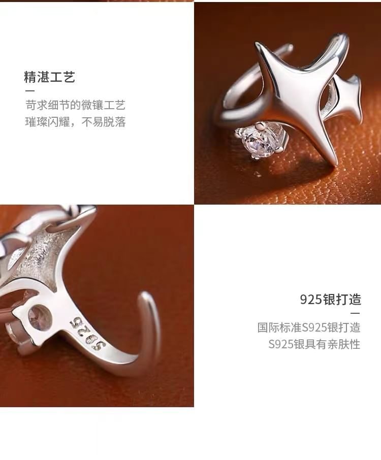 Parskletie - 925 Sterling Zilveren Strass Ster Oormanchet