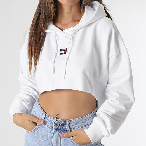 Sweat Capuche Crop Femme Badge 6126 Blanc