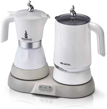 Ariete 1344 Frühstücksstation, 3 Produkte in 1: Moka-Milchaufschäumer-Heiß und Kalt, 500W, 4/2 Tassen, Hält den Kaffee warm, 5 Funktionen, Weiß