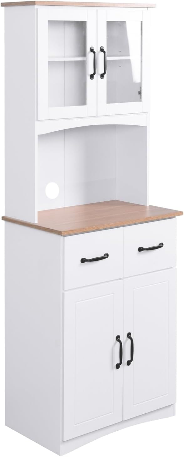 HTI living Eleganter Küchenschrank mit Glasvitrine Landhausstil Weiß Buffetschrank Anrichte