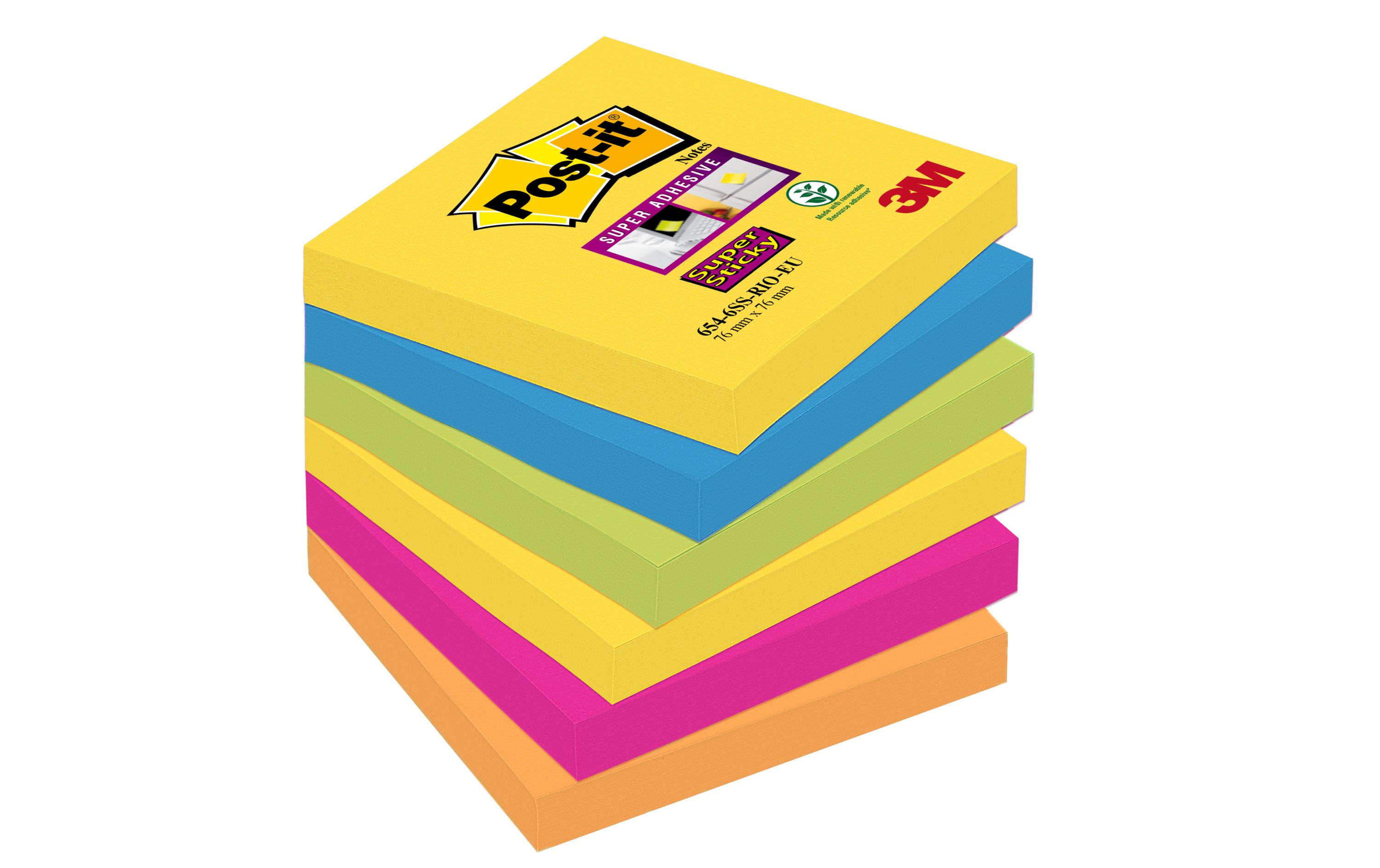 Notizzettel Post-it Super Sticky 7.6 cm x 7.6 cmPost-it Haftnotizen farbig, Rico Collection