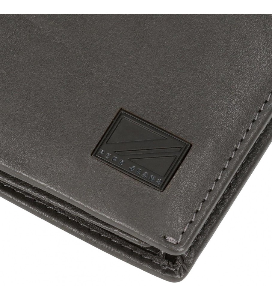 Carteira vertical Pepe Jeans Staple em couro cinza com fecho de clique