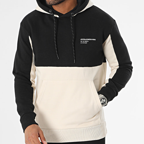 Sweat Capuche Force Blocking Beige Noir